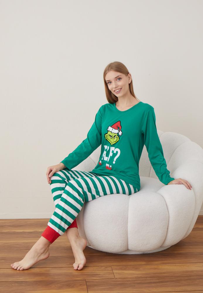 Pijama Dama Craciun " ELF ? " ,maneca lunga ,pantaloni lungi,Engros